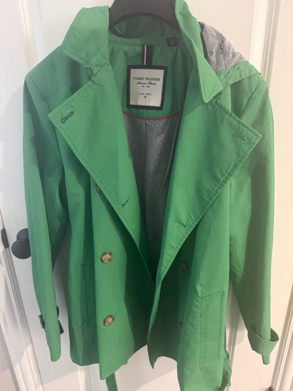 Tommy Hilfiger Green Hooded Belted Trench Coat Women's XL